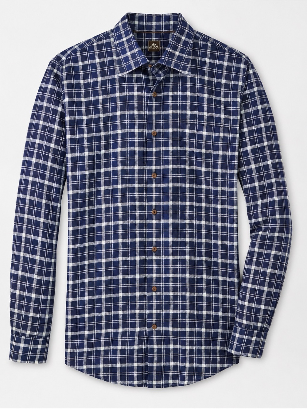 Peter Millar Mens Large Blue Plaid Button Front Cotton Shirt EUC